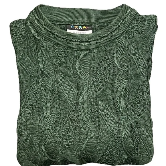 Rare Coogi Basics Authentic Mens Green Cotton Knit Sweater Size Large